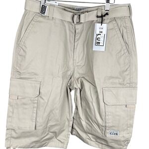 Pro Club Mens Heavyweight Twill Cargo Shorts Khaki Tan with Belt Size 34 NWT